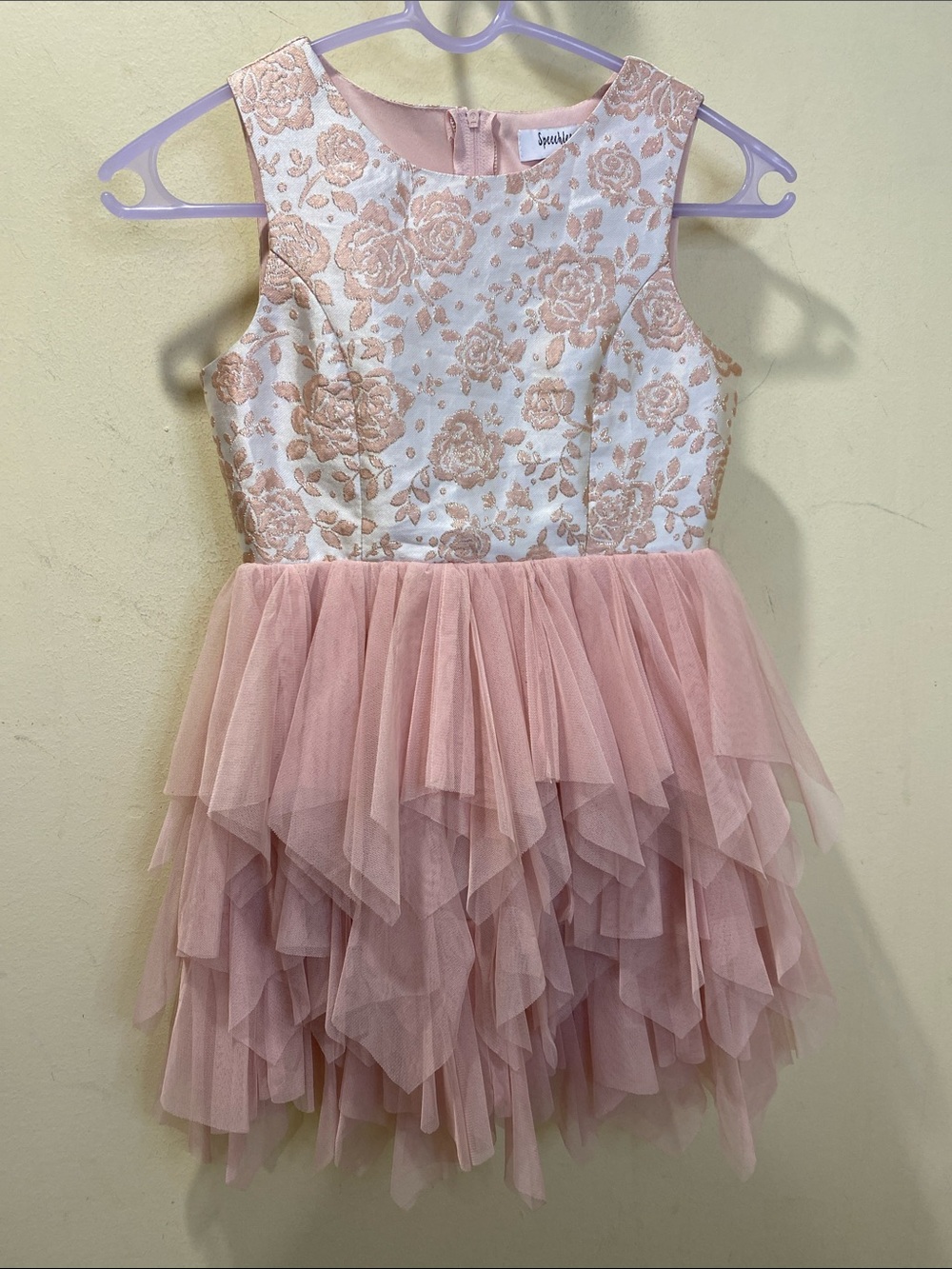 Speechless Girls Pink Floral Jacquard & Tulle Party Dress Sz 8